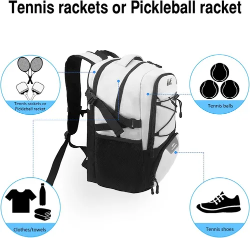 Miniatura 6 de Mochila para raqueta de tenis WOLT - Mochila grande para raqueta de tenis para hombres y mujeres - Compartimento ventilado para zapatos - Capacidad