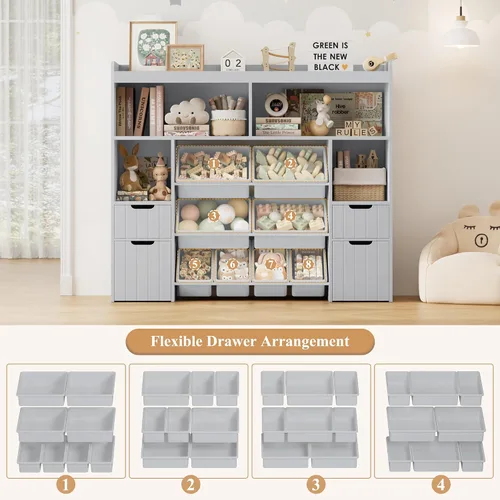 Miniatura 7 de HORSTORS Organizador de almacenamiento de juguetes de 55 pulgadas de ancho con cajones, caja grande de almacenamiento de juguetes para niños