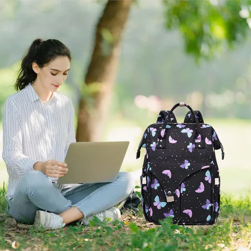 Miniatura 2 de Mochila de pañales de mariposa para bebés, niñas y niños, gran capacidad, multifuncional, impermeable, para maternidad, con correas para cochecito