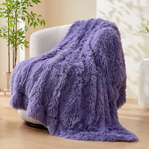 Miniatura 49 de GONAAP Manta de Tiro de Piel Sintética Mullida Tamaño Twin Rosa Claro Súper Suave Acogedora Felpa Mullida Lanuda para Sofá, Sillón o Cama