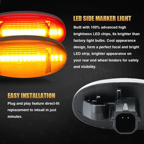 Miniatura 6 de D-Lumina Juego de 4 luces LED laterales ámbar y rojo para Fo-rd F250 F350 F450 F550 Super Duty 2011-2022 marcadores laterales de guardabarros