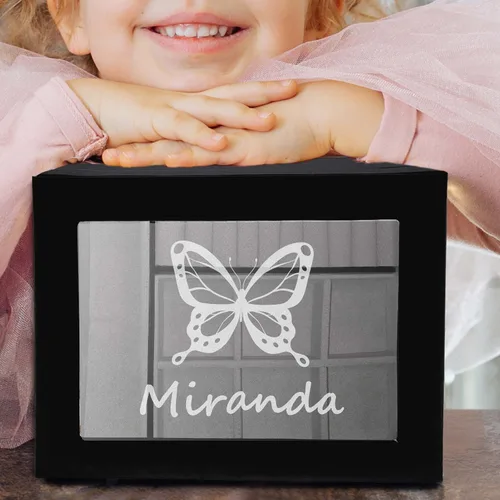 Miniatura 2 de My Personal Memories Joyero personalizado para niñas, grabado personalizado con nombre y bailarina, sirena, unicornio y más (negro medianoche)
