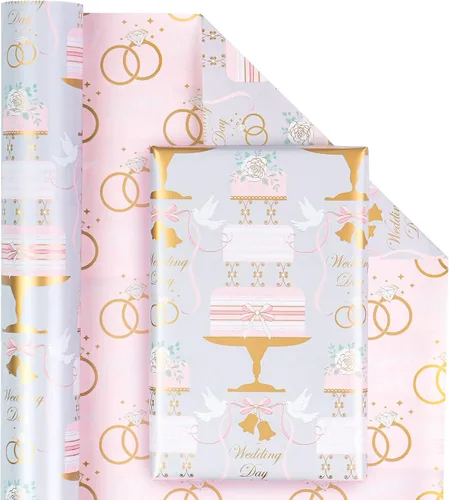 Miniatura 13 de WRAPAHOLIC Papel de regalo floral reversible, mini rollo, 17 pulgadas x 33 pies, diseño floral morado para bodas, cumpleaños, día de San Valentín