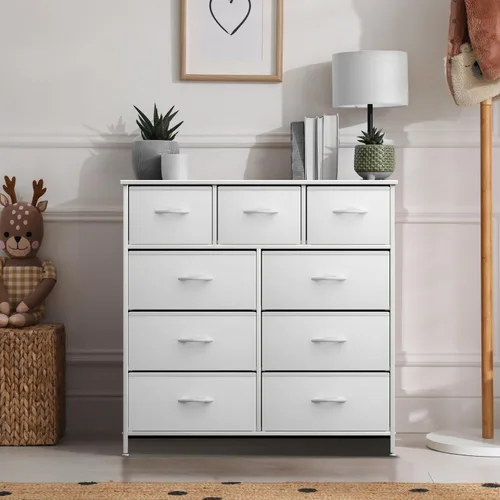 Miniatura 2 de Sorbus Cómoda de dormitorio con 9 cajones, organizador de armario con marco de acero, parte superior de madera y cajones de tela fáciles de tirar