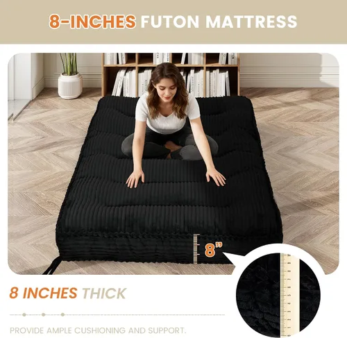 Miniatura 3 de Colchón futón de 8 pulgadas, tamaño matrimonial, futones extragruesos, sofá cama, colchón plegable japonés para adultos, colchones plegables