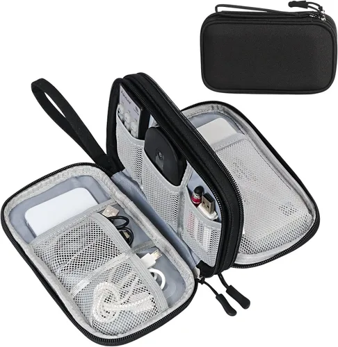 Miniatura 10 de FYY Organizador electrónico, organizador de cables de viaje, bolsa de transporte para accesorios electrónicos, portátil, impermeable, doble capa