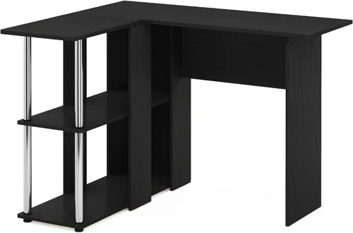 Miniatura 5 de Furinno Abbott - Escritorio en forma de L con estantería, color americano/cromado Americano/Cromo