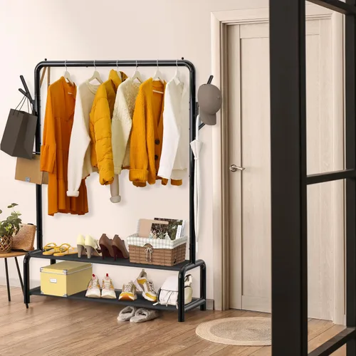 Miniatura 6 de Simple Houseware Perchero de Ropa Independiente de 52 Pulgadas con Estantes de Almacenamiento y Ganchos para Abrigos/Sombreros, Negro