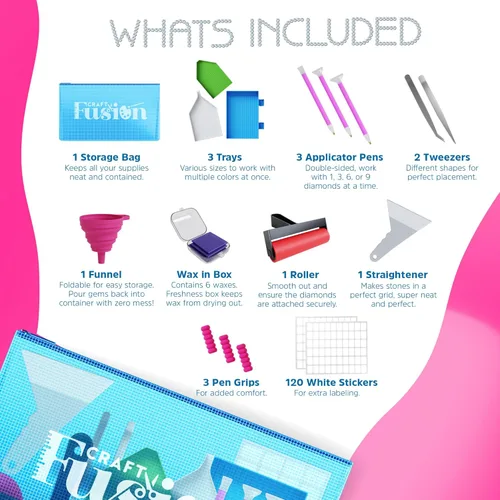 Miniatura 2 de Craft Fusion Herramientas y accesorios de pintura de diamantes, kits de arte de diamantes para adultos y niños, suministros de arte de gemas