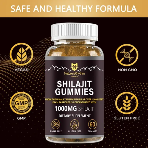 Miniatura 6 de Nature's Rhythm - Gomitas Shilajit de 1000 mg con ácido fúlvico 60 gomitas para apoyo energético e inmunidad para hombres y mujeres Ricas en más