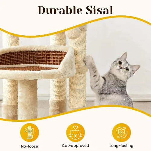 Miniatura 2 de Fansafurn Árbol de varios niveles para gatos de interior, torre moderna para gatos con camas dobles y postes rascadores, árbol para gatos grandes