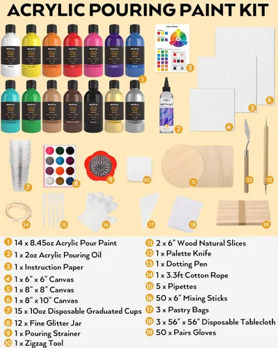 Miniatura 3 de Nicpro Kit de suministros de pintura acrílica de 14 colores, 8.45 onzas, gran volumen premezclado, juego a granel de pintura de alto flujo