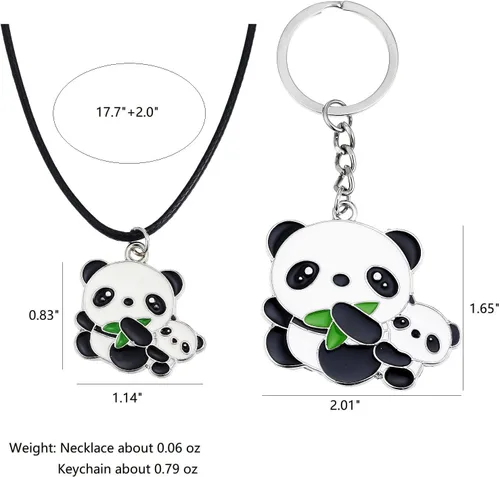 Miniatura 4 de Winssigma Collar de panda para niñas, bonito llavero de panda, pulsera de panda, regalo para adolescentes, Metal, No es una piedra preciosa