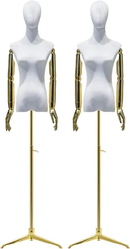 2pcs Adjustable Female Dress Form Mannequin Torso, 53.1''-82.6'', White Velvet with Metal Tripod Base, Detachable Arms & Head for Clothing, Jewelry