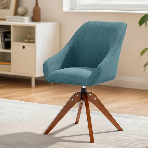Miniatura 12 de MoNiBloom Silla giratoria decorativa, sillón moderno de mediados de siglo con patas de madera maciza, silla de escritorio de oficina en casa, sin