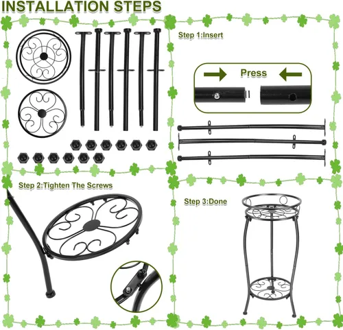 Miniatura 7 de THKFUL Soporte de metal para plantas para interiores y exteriores, soporte de 2 niveles altos para plantas en maceta, soporte para plantas de hierro