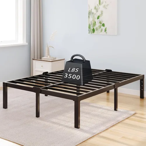 Marco de cama con plataforma tamaño Queen con cabecero y almacenamiento, compatible con colchones de 14 pulgadas de alto, estructura metálica, sin