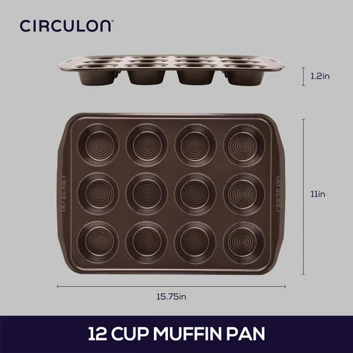 Miniatura 2 de Circulon Moldes antiadherentes para panecillos de 12 tazas, marrón, acero