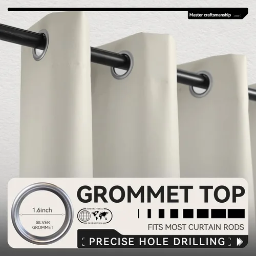 Miniatura 7 de NFPA701 Cortinas estándar ignífugas sin flúor de 63 pulgadas, 2 paneles, cortinas 100% opacas para dormitorio, sala de estar, cortina