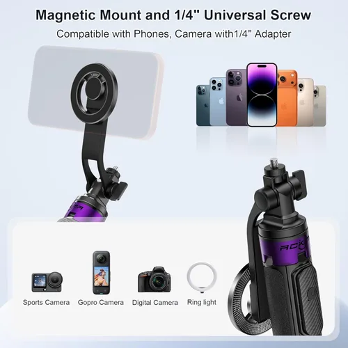 Miniatura 4 de Trípode magnético 4 en 1 para iPhone con tornillo de 1/4 pulgadas, trípode MagSafe Selfie Stick de 53 pulgadas con control remoto inalámbrico