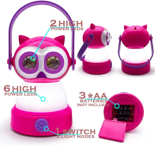Miniatura 2 de Juego de Linterna y Diadema de Búho para Niños, Luz Nocturna de Camping LED 360° 2-en-1, Alimentada por Batería 3×AA, ABS Segura para Niños, Juguete