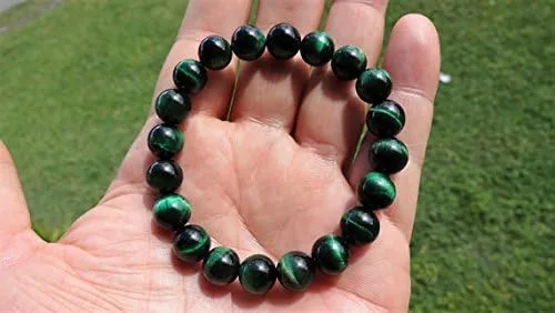 Miniatura 2 de Pulsera de cuentas de ojo de tigre verde esmeralda genuina para hombres o mujeres (en estiramiento) 0.394 in de calidad AAA