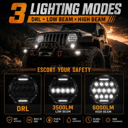 Miniatura 3 de JHLion - Faros delanteros LED de Jeep Wrangler, 7 pulgadas para Jeep Wrangler JK/TJ/LJ 1997-2020, 150W, faros redondos LED aprobados por DOT, 500%