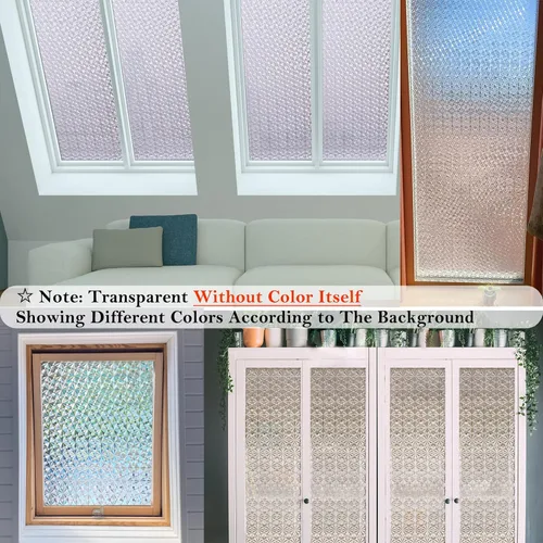 Miniatura 6 de Niviy Película de Privacidad para Ventanas con Patrón de Diamante 3D, Vinilo No Adhesivo con Adherencia Estática, Película Decorativa para Ventanas