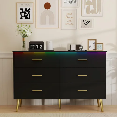 Miniatura 9 de Cómoda blanca para dormitorio, aparadores y cajoneras para almacenamiento de ropa, cómoda de madera para armario con 6 cajones, organizador de ropa