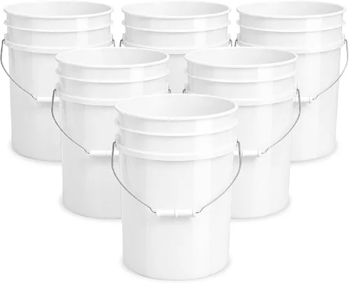 Paquete de 6 cubetas prémium de 5 galones, HDPE de grado alimenticio sin BPA, color blanco, sin tapa
