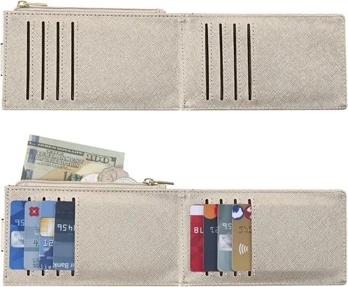 Miniatura 4 de Chelmon Billetera de mujer delgada con bloqueo RFID, billetera plegable con varios compartimientos para tarjetas con bolsillo con cierre, Dorado