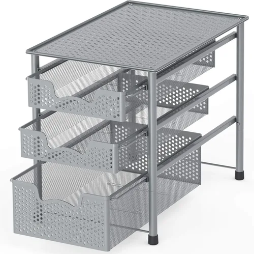 Simple Houseware - cajón organizador apilable de 3 niveles, color plateado Plata