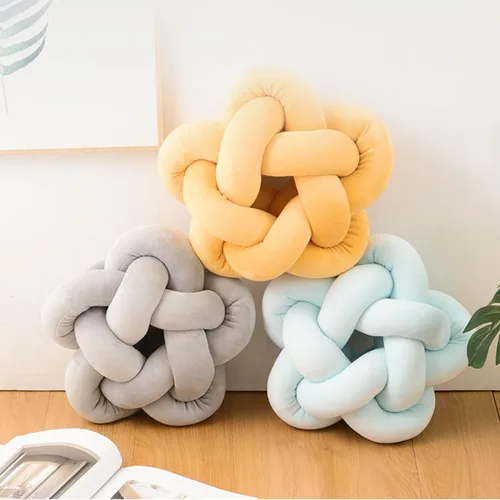 Miniatura 5 de Almohada de felpa con nudo hecha a mano, almohada de estrella anudada suave para sofá, cojín lumbar, almohada de bola de relleno para el hogar