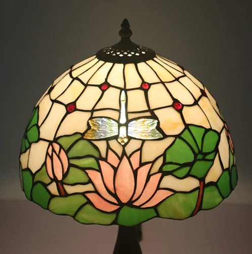 Miniatura 3 de Lámpara de mesa estilo Tiffany de 12 pulgadas con pantalla de vitral verde retro para dormitorio junto al escritorio, para iluminación de sala
