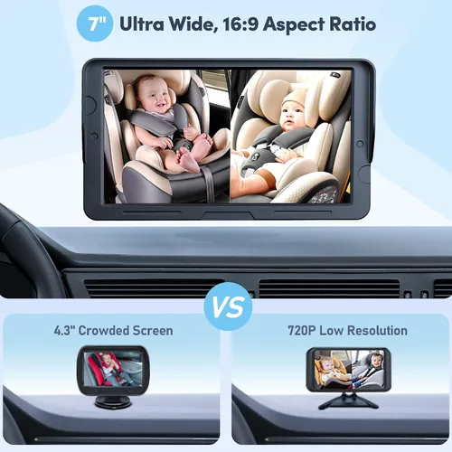 Miniatura 2 de Cámara de Coche para Bebés de 2 Niños con Monitor Dual – Pantalla de 7 Pulgadas con Dos Cámaras de Asiento de Coche Orientadas hacia Atrás, Visión