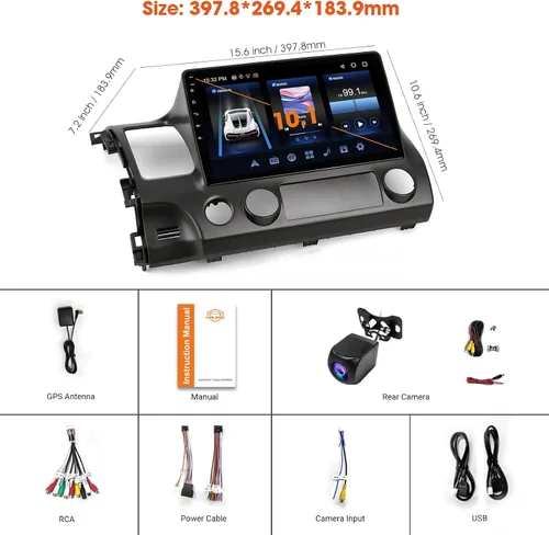 Miniatura 7 de Haudio Estéreo de coche Android para Honda Civic 2006-2011, pantalla táctil doble DIN de 10.1 pulgadas, CarPlay inalámbrico y Android Auto, GPS, FM