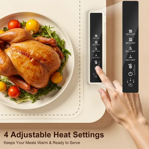 Miniatura 3 de Tapete de calentamiento para alimentos – Bandeja de calentamiento eléctrica con 4 ajustes de temperatura y temporizador, alfombrilla portátil