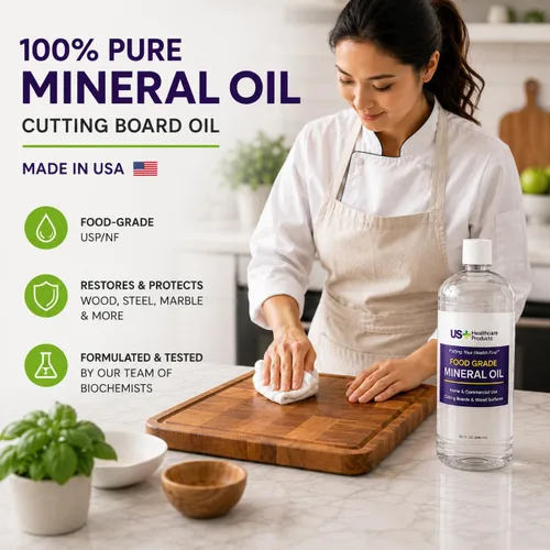 Miniatura 3 de US+ Aceite mineral 100% puro de 32 onzas, aceite para tablas de cortar, grado alimenticio, USP, restaura y protege tablas de cortar, bloques