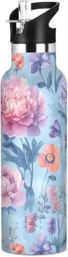 Miniatura 10 de Flores de otoño, tulipán, narciso, gladiolo, azul, doble pared, aisladas al vacío, botellas de agua con pajitas, a prueba de fugas, sin BPA, a