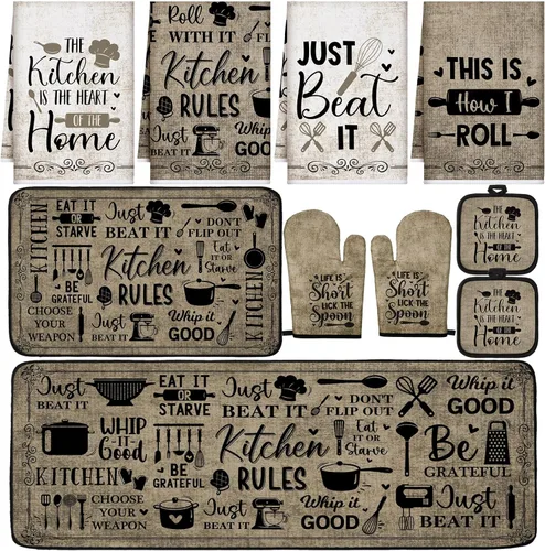 Miniatura 35 de Fourluoo Juego de 10 piezas de decoración y accesorios de cocina de girasol, diseño de búfalo blanco y negro, juego de manoplas de horno y soportes