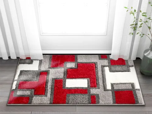 Miniatura 7 de Alfombra de felpa con círculos geométricos grises y rojos de Well Woven - Galaxy Waves (60010), Poliéster & Mezcla de poliéster
