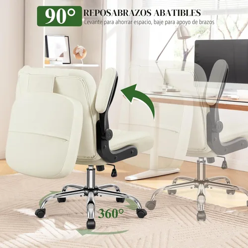 Miniatura 4 de Silla de oficina Criss Cross con respaldo abatible 2 en 1 – Silla ergonómica de cuero PU para sentarse en el suelo, altura ajustable, giro de 360°