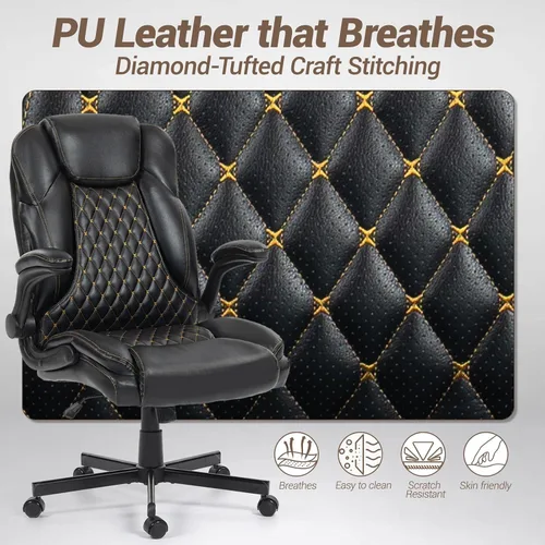 Miniatura 3 de Silla de oficina grande y alta resistente con brazos abatibles, silla ejecutiva ergonómica de escritorio para el hogar de 450 libras con asiento