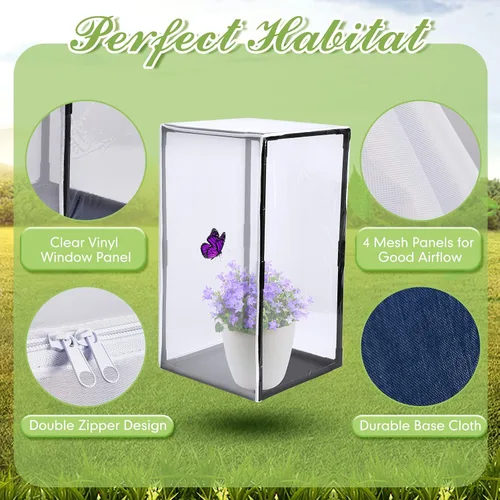 Miniatura 3 de Jaula de hábitat de mariposa monarca de 30 pulgadas de alto, kit de eclosión de mariposa, jaula de malla de mariposa transpirable con marco de PVC