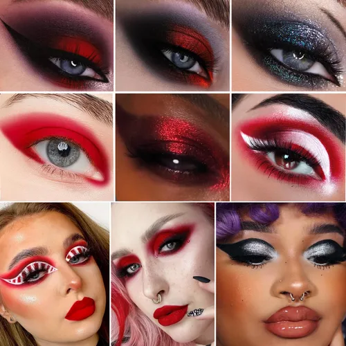 Miniatura 2 de Paleta de sombra de ojos Afflano Negro Rojo para maquillaje de Halloween de estilo gótico y payaso, paleta de sombras de ojos blancas, plateadas