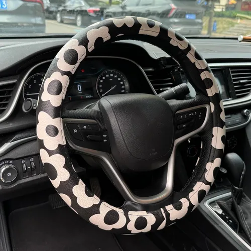 Vintage Groovy Flowers - Funda para volante de automóvil, piel de microfibra, transpirable, antideslizante, para mujer, flor
