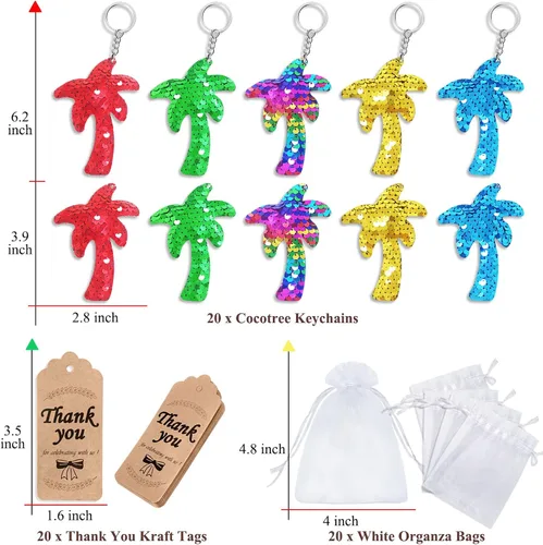 Miniatura 6 de CiciBear Juego de 60 llaveros de lentejuelas de árbol de doble cubierta con 20 llaveros, 20 etiquetas de agradecimiento y 20 bolsas para fiesta