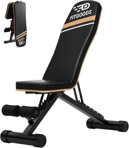 FitGoods Banco de pesas plegable sin ensamblaje para gimnasio en casa, capacidad de 300 kg con inclinación y declinación, banco de abdominales para