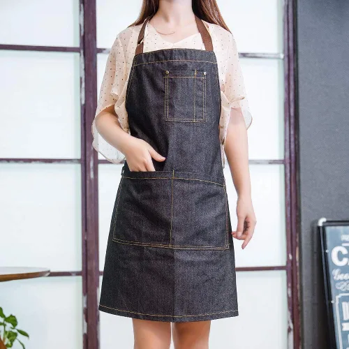 Miniatura 6 de Delantal de mezclilla unisex ajustable con múltiples bolsillos para chef cocina, barbacoa y estudio
