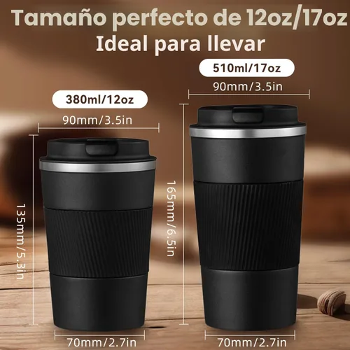 Miniatura 2 de Taza de Café de Viaje de 12 OZ, Taza de Café Aislada con Tapa a Prueba de Derrames y Fugas, Vaso Portátil de Acero Inoxidable Reutilizable para Agua